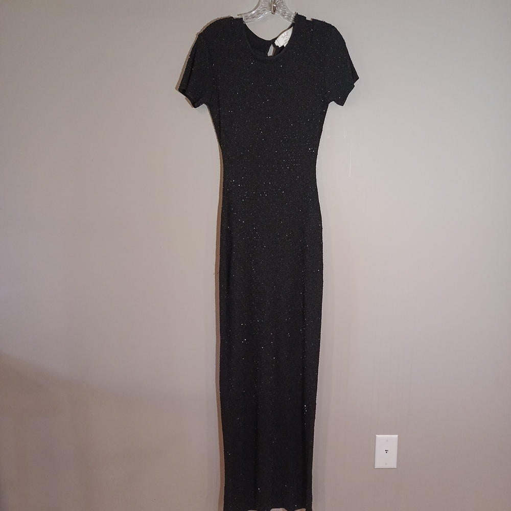 VIE by victoria royal Y2K Black Beaded Maxi Dress Gown Size S